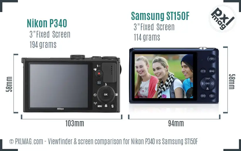 Nikon P340 vs Samsung ST150F Screen and Viewfinder comparison