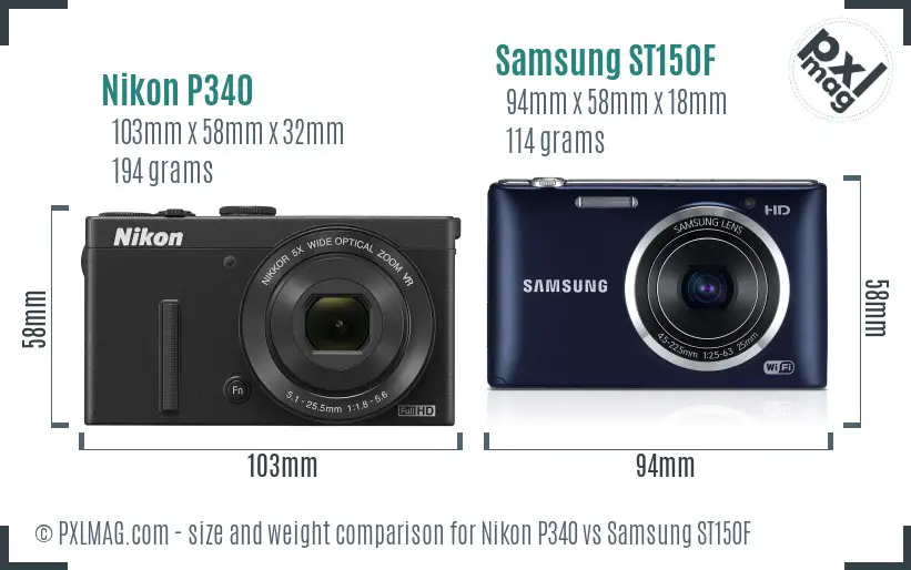 Nikon P340 vs Samsung ST150F size comparison