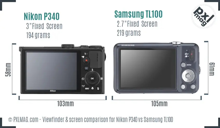 Nikon P340 vs Samsung TL100 Screen and Viewfinder comparison Nikon P340 vs Samsung TL100 Screen and Viewfinder comparison