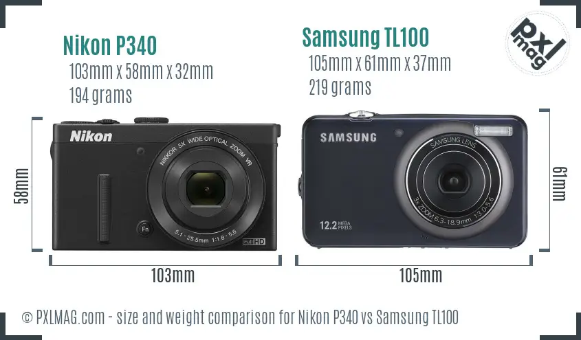 Nikon P340 vs Samsung TL100 size comparison Nikon P340 vs Samsung TL100 size comparison