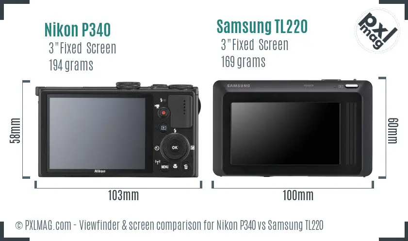 Nikon P340 vs Samsung TL220 Screen and Viewfinder comparison