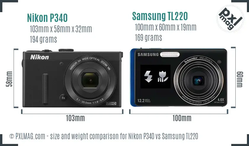 Nikon P340 vs Samsung TL220 size comparison