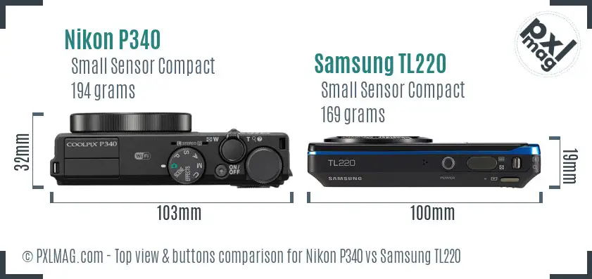 Nikon P340 vs Samsung TL220 top view buttons comparison