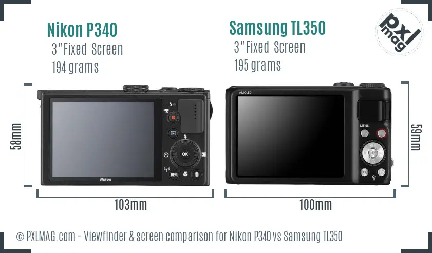 Nikon P340 vs Samsung TL350 Screen and Viewfinder comparison