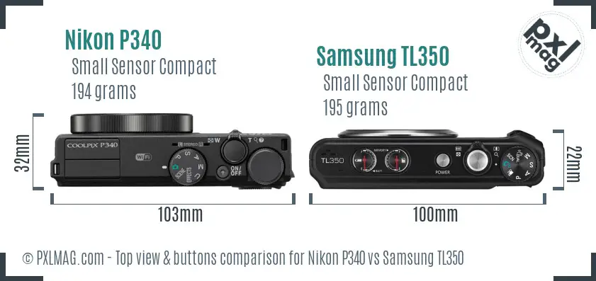 Nikon P340 vs Samsung TL350 top view buttons comparison