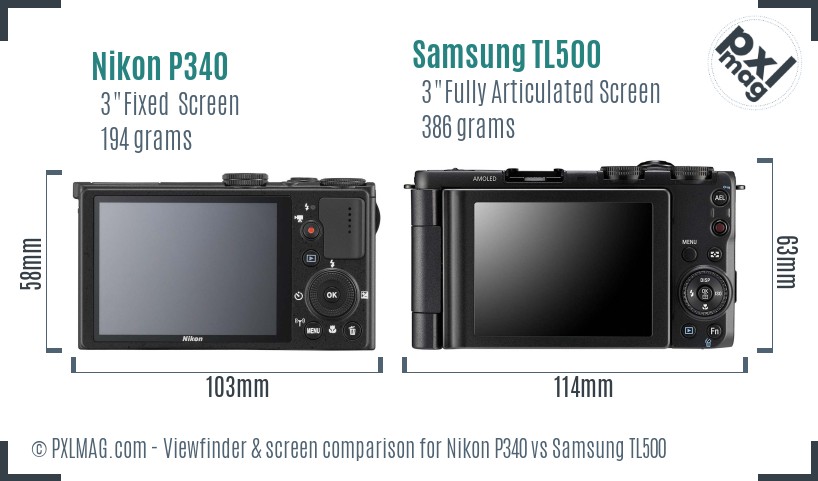 Nikon P340 vs Samsung TL500 Screen and Viewfinder comparison
