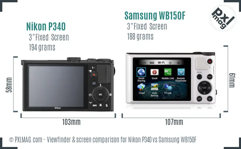 Nikon P340 vs Samsung WB150F Screen and Viewfinder comparison