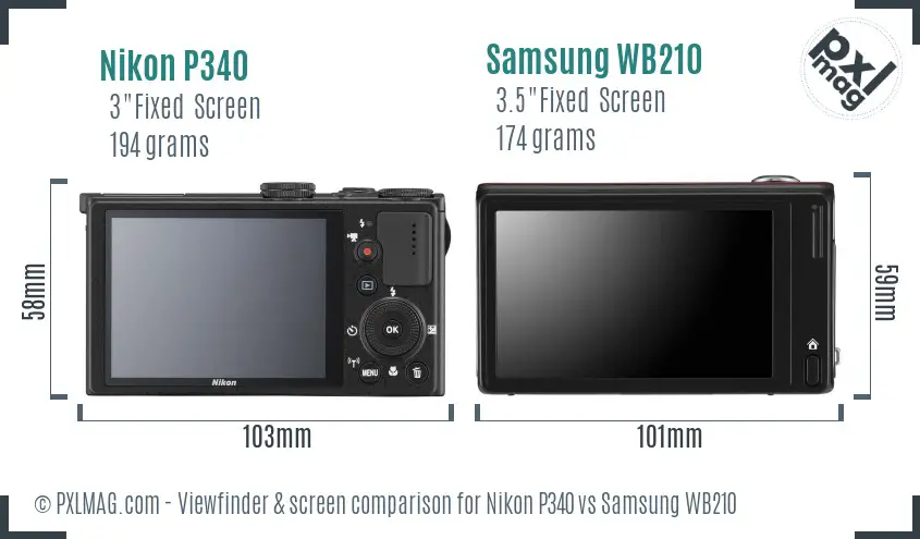 Nikon P340 vs Samsung WB210 Screen and Viewfinder comparison