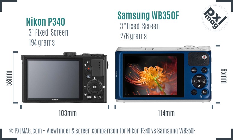 Nikon P340 vs Samsung WB350F Screen and Viewfinder comparison