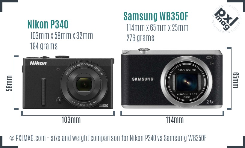 Nikon P340 vs Samsung WB350F size comparison