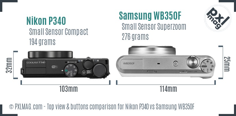 Nikon P340 vs Samsung WB350F top view buttons comparison