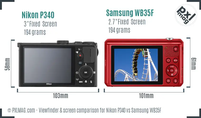 Nikon P340 vs Samsung WB35F Screen and Viewfinder comparison Nikon P340 vs Samsung WB35F Screen and Viewfinder comparison