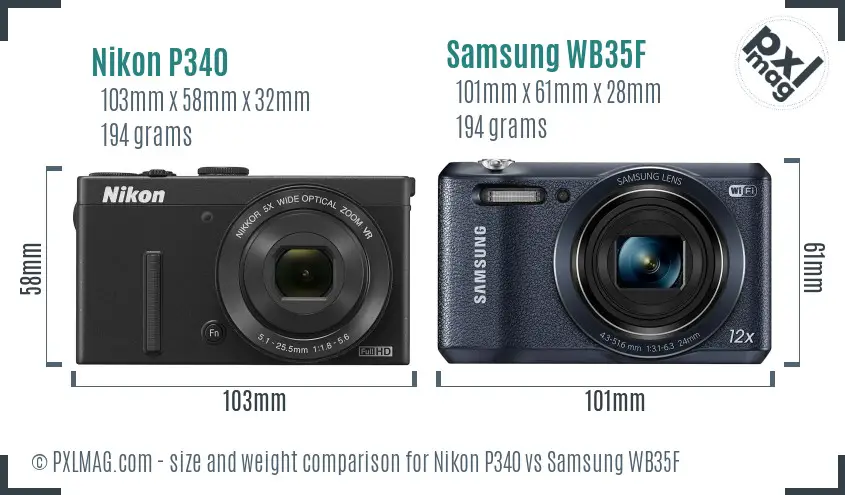Nikon P340 vs Samsung WB35F size comparison Nikon P340 vs Samsung WB35F size comparison