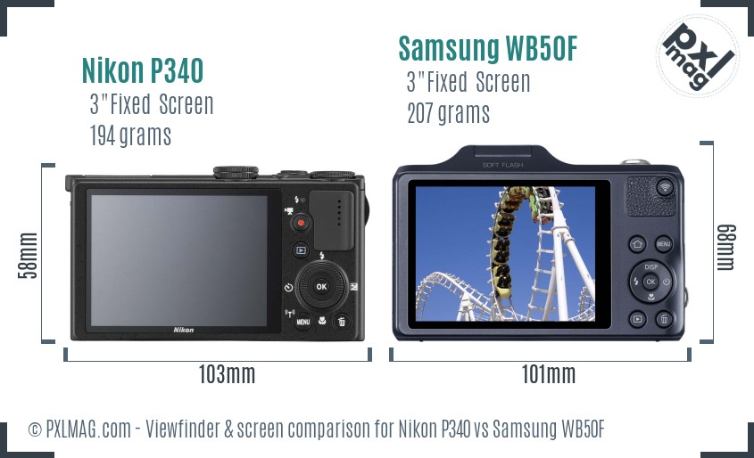Nikon P340 vs Samsung WB50F Screen and Viewfinder comparison