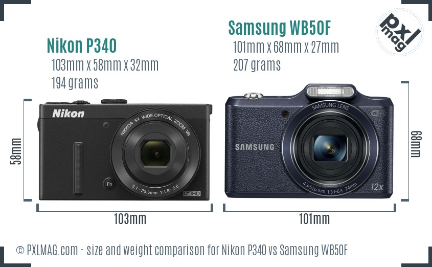 Nikon P340 vs Samsung WB50F size comparison Nikon P340 vs Samsung WB50F size comparison