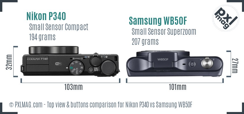 Nikon P340 vs Samsung WB50F top view buttons comparison