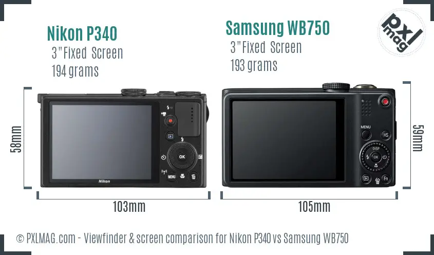 Nikon P340 vs Samsung WB750 Screen and Viewfinder comparison