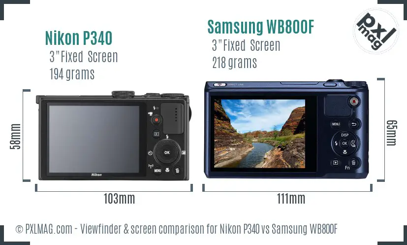 Nikon P340 vs Samsung WB800F Screen and Viewfinder comparison