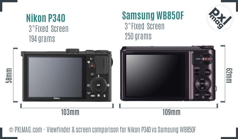 Nikon P340 vs Samsung WB850F Screen and Viewfinder comparison
