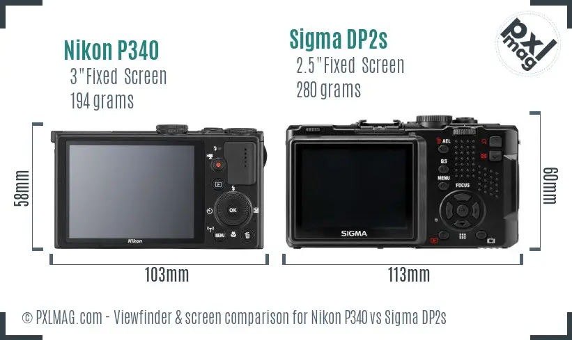 Nikon P340 vs Sigma DP2s Screen and Viewfinder comparison
