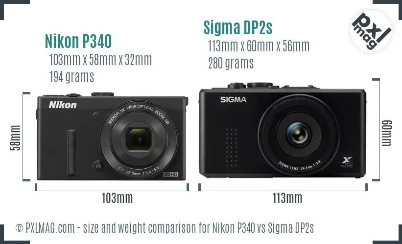Nikon P340 vs Sigma DP2s size comparison