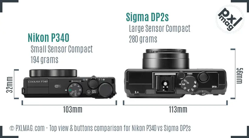 Nikon P340 vs Sigma DP2s top view buttons comparison