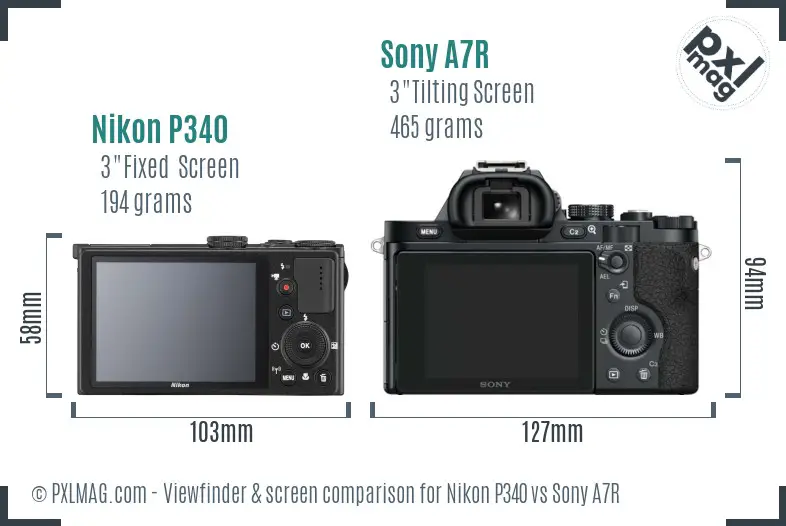Nikon P340 vs Sony A7R Screen and Viewfinder comparison