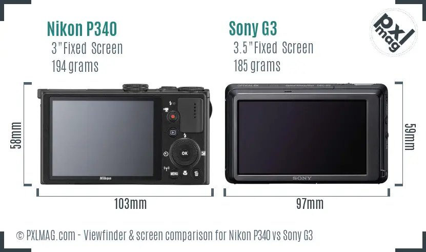 Nikon P340 vs Sony G3 Screen and Viewfinder comparison Nikon P340 vs Sony G3 Screen and Viewfinder comparison