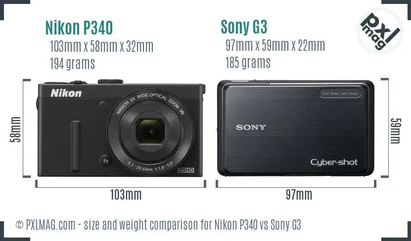 Nikon P340 vs Sony G3 size comparison Nikon P340 vs Sony G3 size comparison