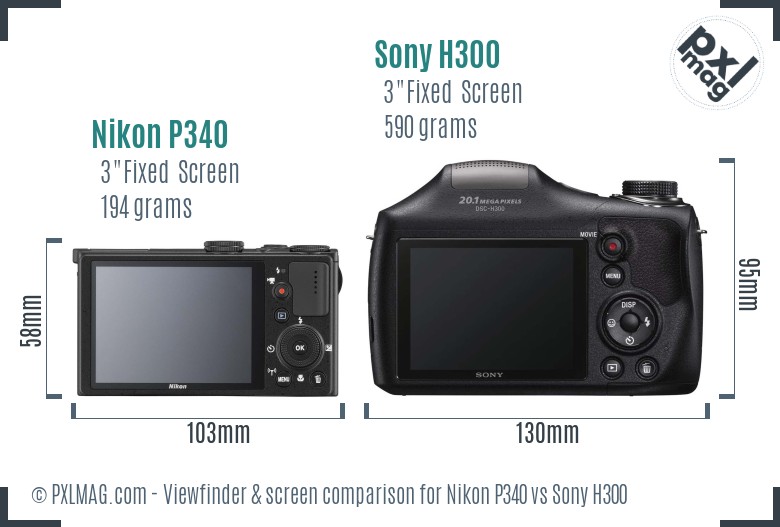 Nikon P340 vs Sony H300 Screen and Viewfinder comparison