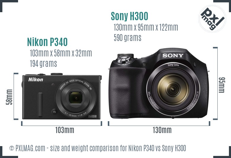 Nikon P340 vs Sony H300 size comparison