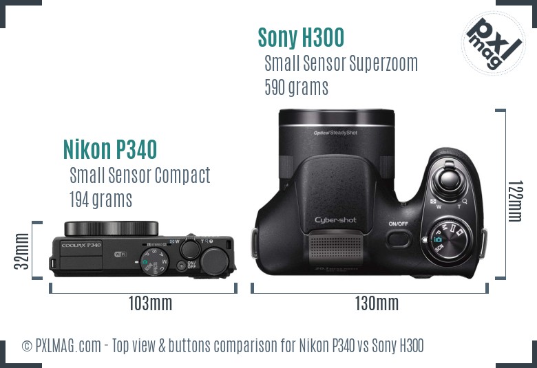 Nikon P340 vs Sony H300 top view buttons comparison