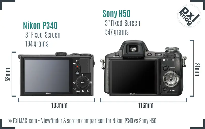 Nikon P340 vs Sony H50 Screen and Viewfinder comparison Nikon P340 vs Sony H50 Screen and Viewfinder comparison