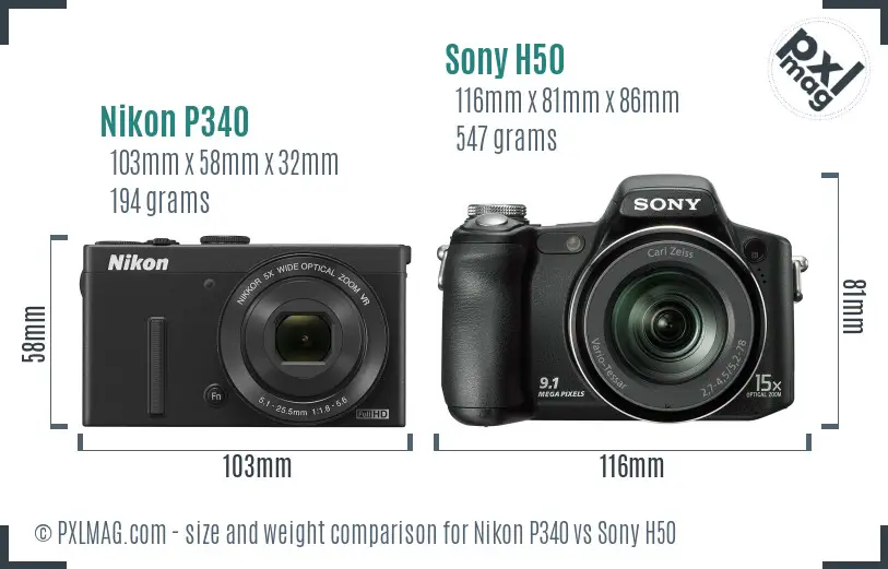 Nikon P340 vs Sony H50 size comparison Nikon P340 vs Sony H50 size comparison