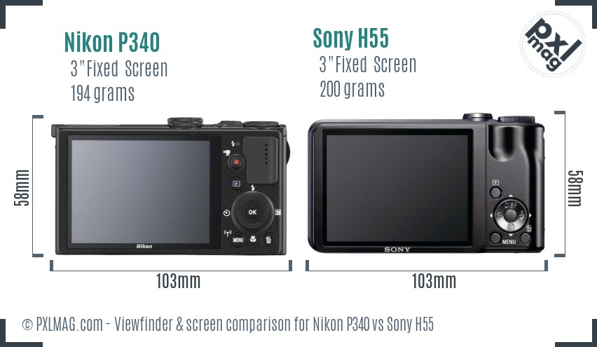 Nikon P340 vs Sony H55 Screen and Viewfinder comparison