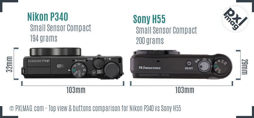 Nikon P340 vs Sony H55 top view buttons comparison