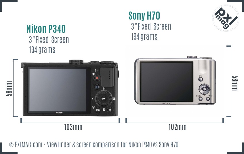 Nikon P340 vs Sony H70 Screen and Viewfinder comparison