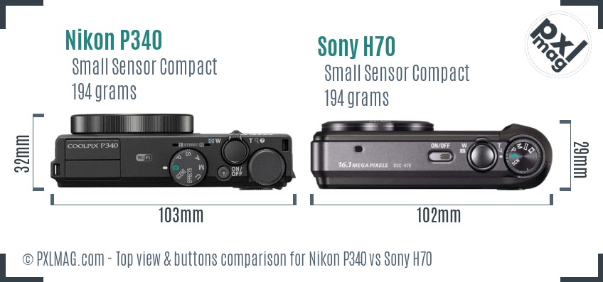 Nikon P340 vs Sony H70 top view buttons comparison