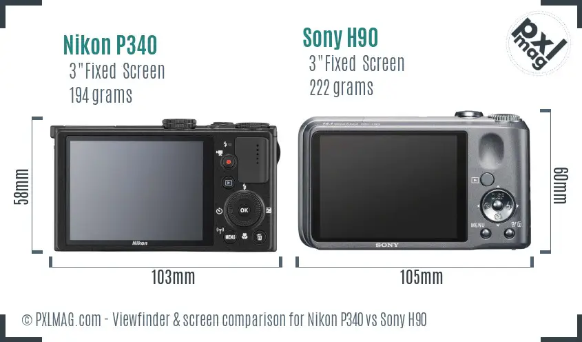 Nikon P340 vs Sony H90 Screen and Viewfinder comparison