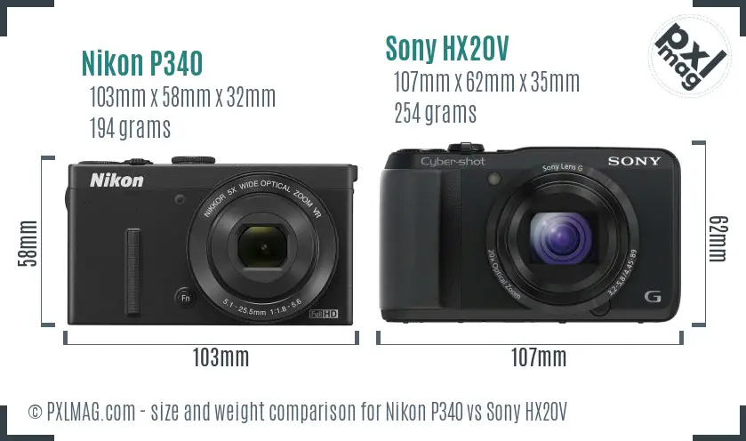 Nikon P340 vs Sony HX20V size comparison