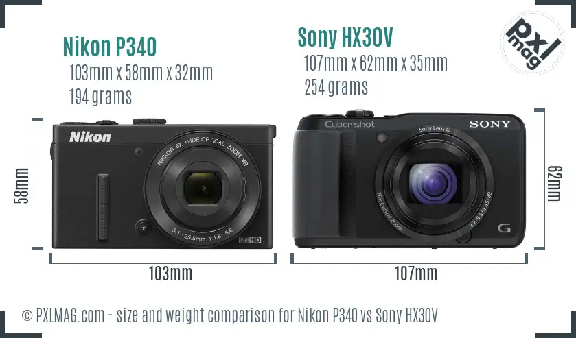 Nikon P340 vs Sony HX30V size comparison Nikon P340 vs Sony HX30V size comparison
