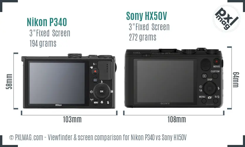 Nikon P340 vs Sony HX50V Screen and Viewfinder comparison