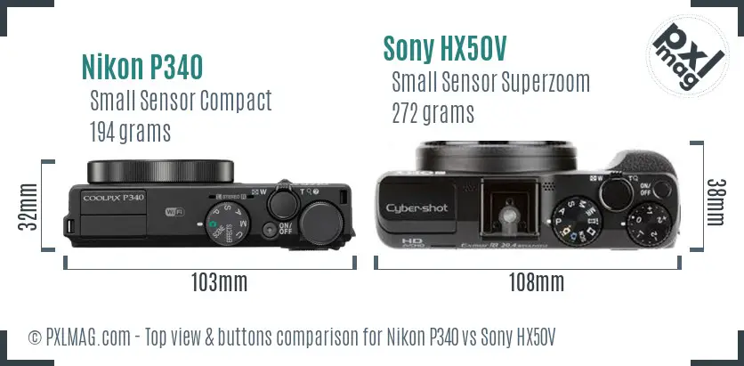 Nikon P340 vs Sony HX50V top view buttons comparison