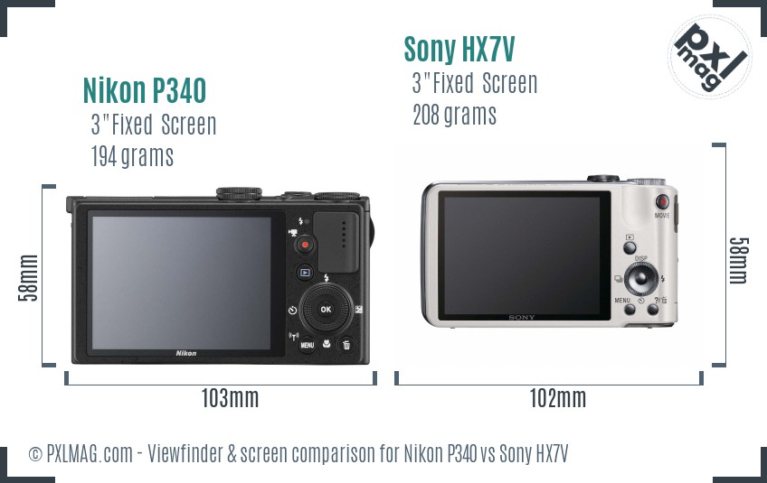Nikon P340 vs Sony HX7V Screen and Viewfinder comparison
