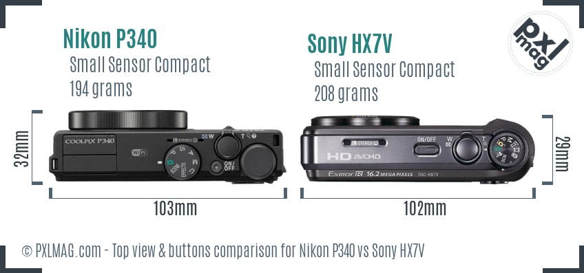 Nikon P340 vs Sony HX7V top view buttons comparison