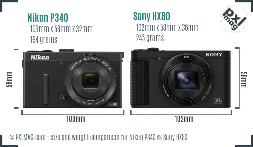 Nikon P340 vs Sony HX80 size comparison Nikon P340 vs Sony HX80 size comparison