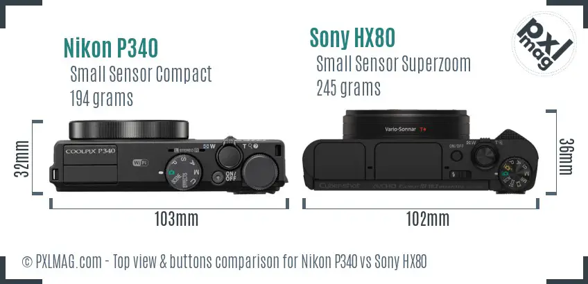 Nikon P340 vs Sony HX80 top view buttons comparison Nikon P340 vs Sony HX80 top view buttons comparison