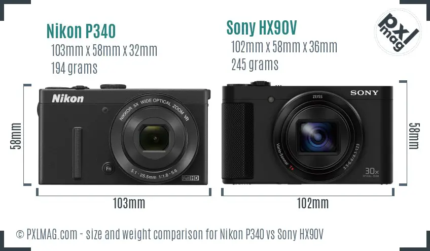 Nikon P340 vs Sony HX90V size comparison Nikon P340 vs Sony HX90V size comparison