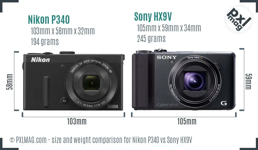 Nikon P340 vs Sony HX9V size comparison Nikon P340 vs Sony HX9V size comparison