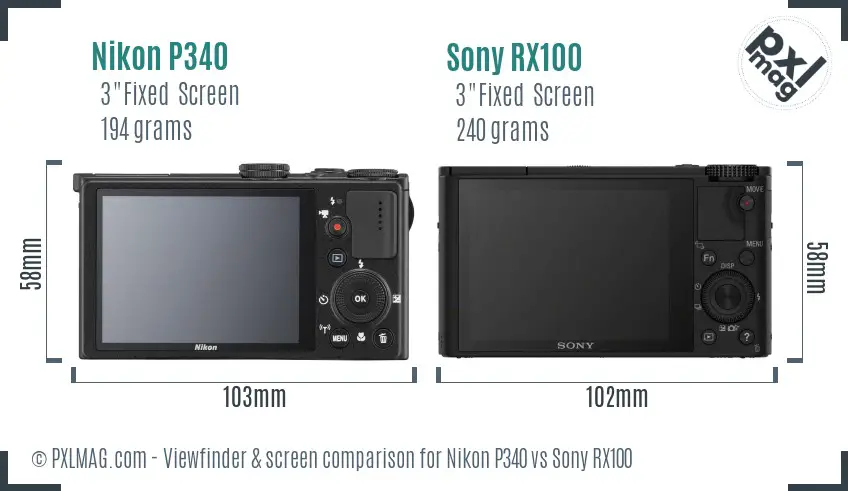 Nikon P340 vs Sony RX100 Screen and Viewfinder comparison Nikon P340 vs Sony RX100 Screen and Viewfinder comparison